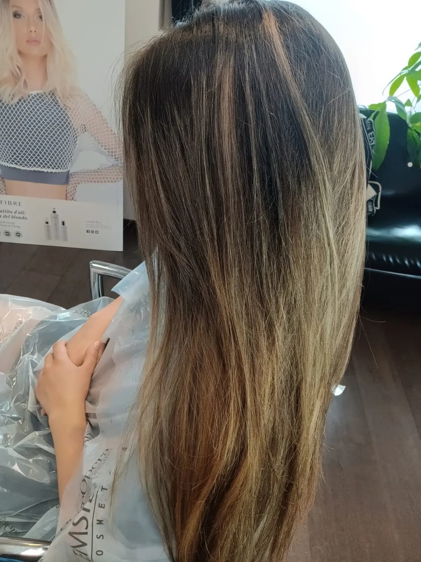 Capelli lunghi castani visti di spalle