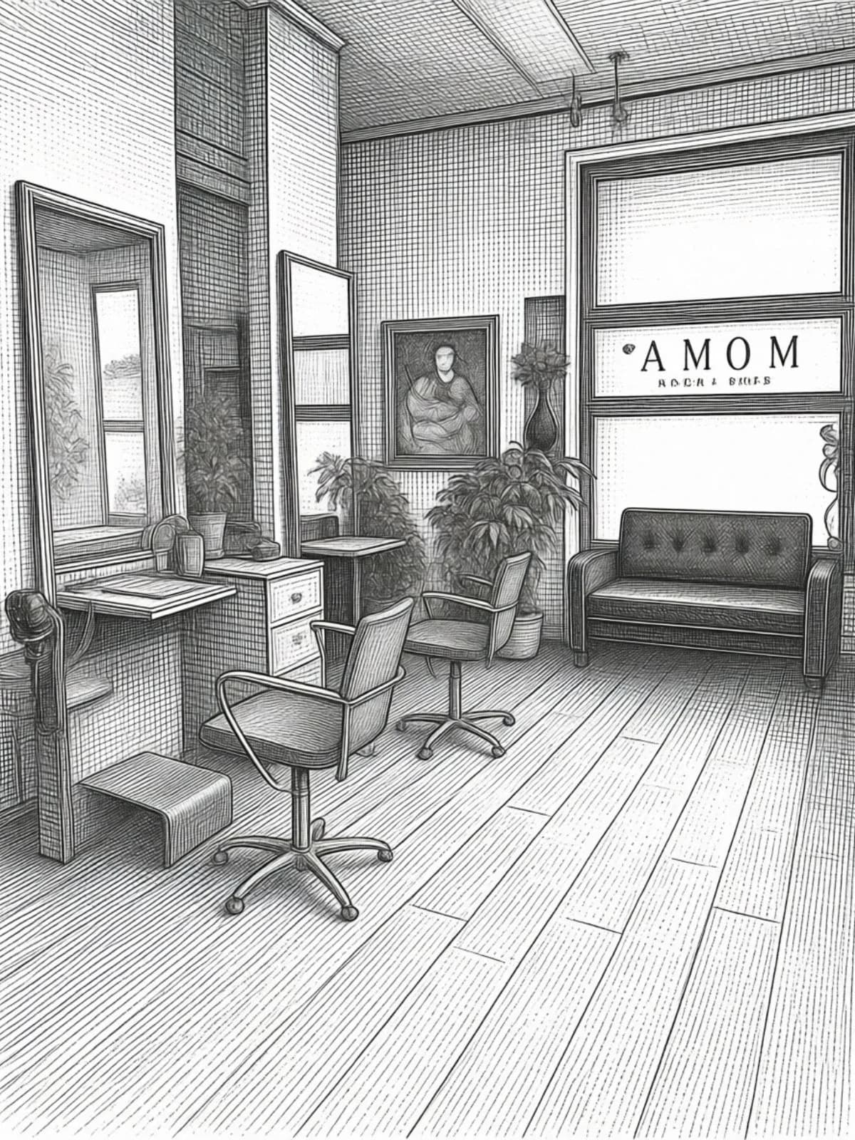 Illustrazione degli interni del salone